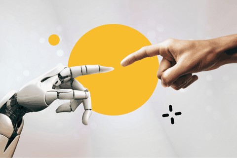 Graphic illustrating collaboration between humans and AI